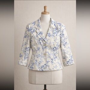 Cream Blazer with Blue Floral Print